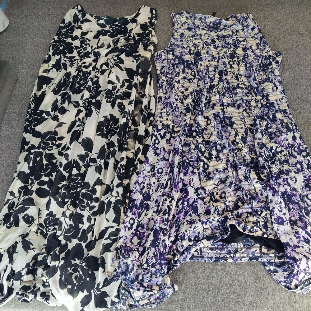 Lot of2 Simply Vera Wang Empire Waist Asym Flowy Dresses XL Black Purples Floral